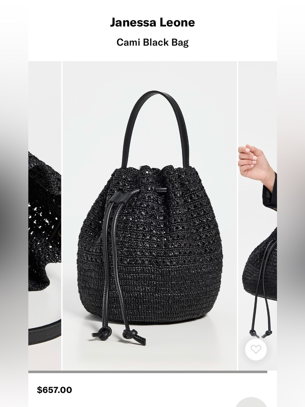 NWT: Janessa Leone Cami Raffia Bucket Bag w/ Optional Long Strap, Retail $657